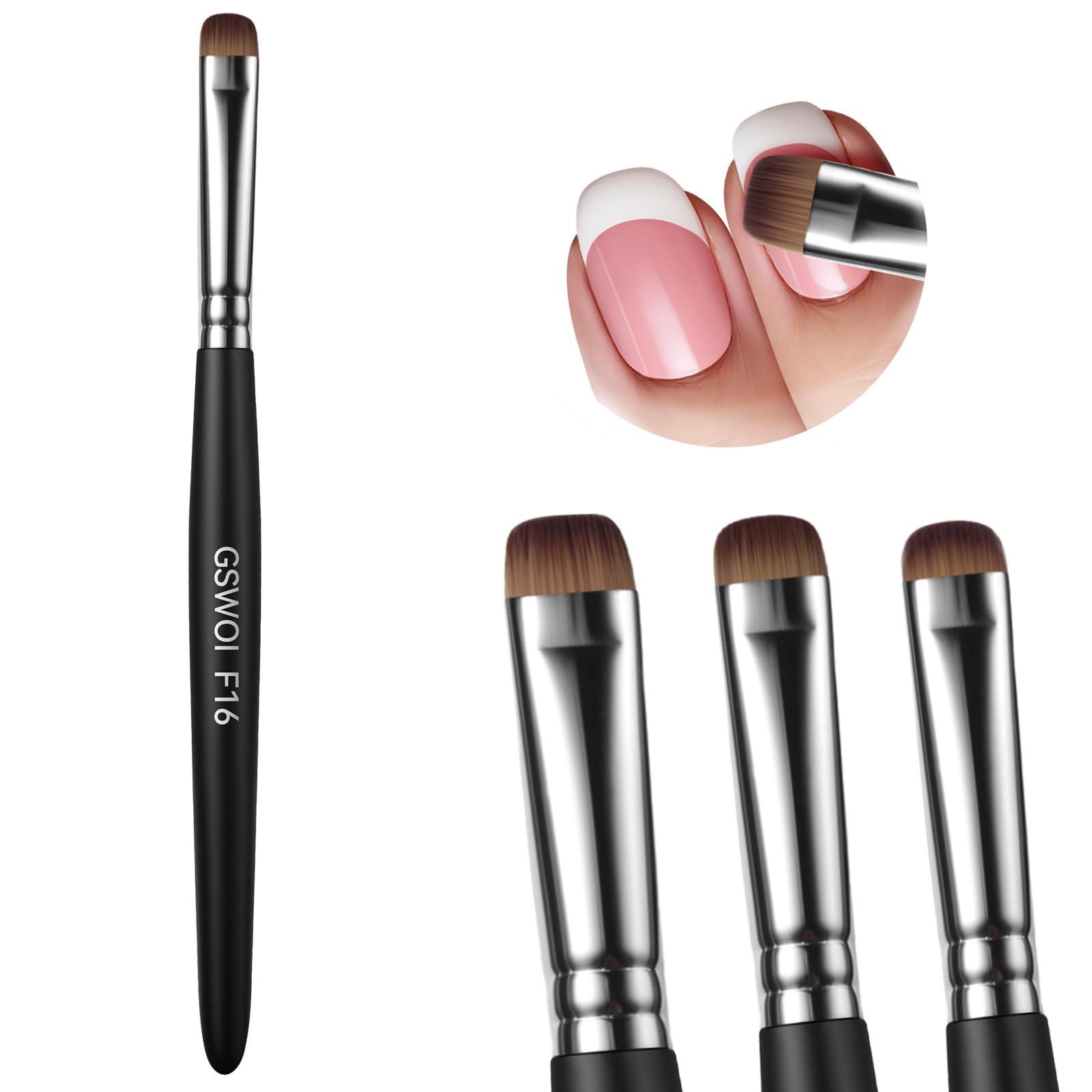 Photo 1 of Acrylic Nail Brush for French Tips & Gel Polish Clean Up | Professional Dual-Use Brush with Wooden Handle for Acrylic/Polygel/Builder Gel | Nail Art Design Tool for Cleaning & Detailing (F16)