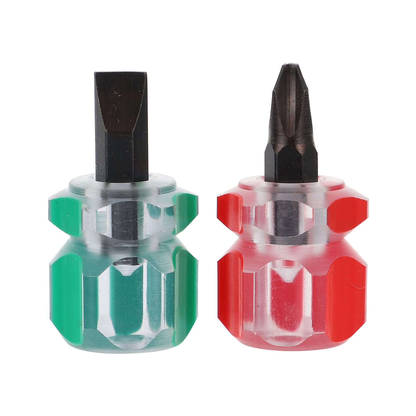 Housoutil 2pcs Flat Head Screwdrive Cross- Head Screwdriver Stubby Screwdriver Sewing Machine Screwdriver Tools Mini Short Screw Driver for Kitchen Home Red Green