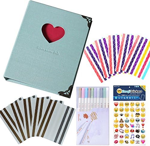Forusky 56 Pages DIY Photo Album, Wedding Guest Book, Anniversary Book with 10 Color Pens, 28 Sheets Emoji Sticker, 10 Sheets Corner Stickers for Instax Mini, Wide 300, Wide 210 Films - Blue