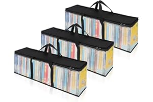 3 Pack DVD Storage Bags,Water Resistant PVC Case Holder with Handles,Stackable Media Organizer,Large Capacity Video Game Stor