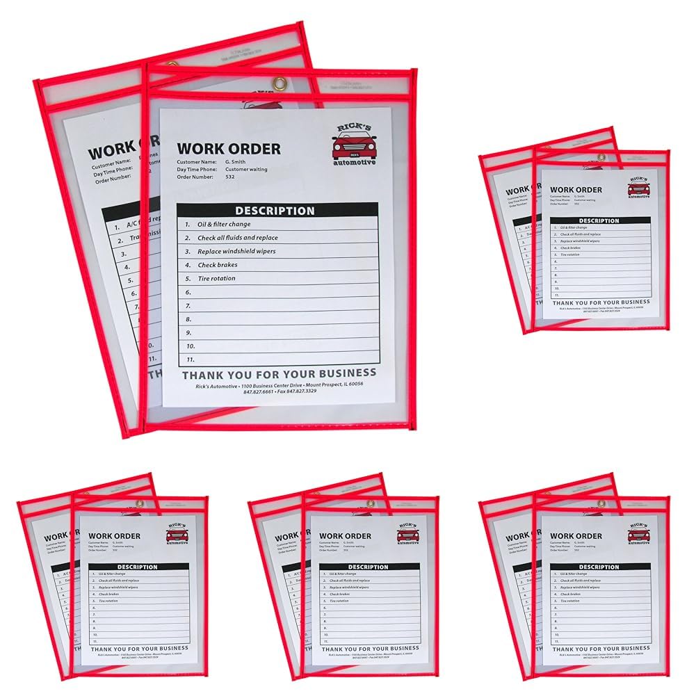 C-Line Neon Stitched Shop Ticket Holders, Red, Both Sides Clear, 9 x 12 Inches, 15 per Box (43914) (Pack of 5)