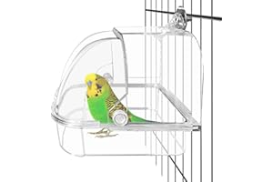 Tfwadmx Bird Cage Bath Hanging Parrot Bath Tub Water Shower Food Feeder Holder Tray Bird Bath Supplies for Small Birds Canary Budgies Cockatiel Lovebirds (Transparent)