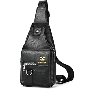Crossbody Bags for Men Leather Sling Bags Mens Chest Bag Backpack Travel | LEBULLBRO Crossbody Bags for Men Leather Sling Bag