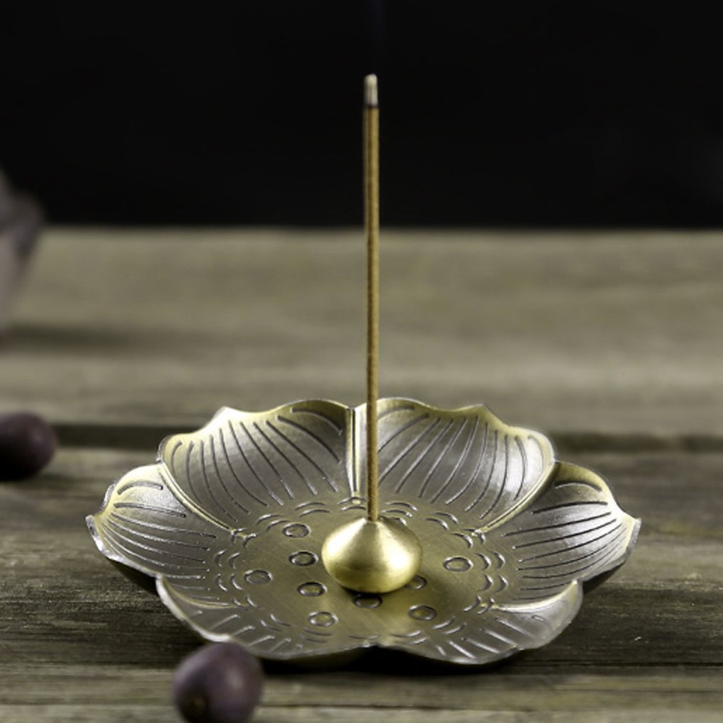 Moonlove Lotus Incense Burner Vintage Bronze Incense Stick Coil Holder Stand Ash Catcher Tray Plate Home Buddhist Decor Birthday, Water Drop