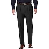 Men's No Iron Pleated Dress Pants Expandable Waist Regular Fit Premium Comfort Slacks