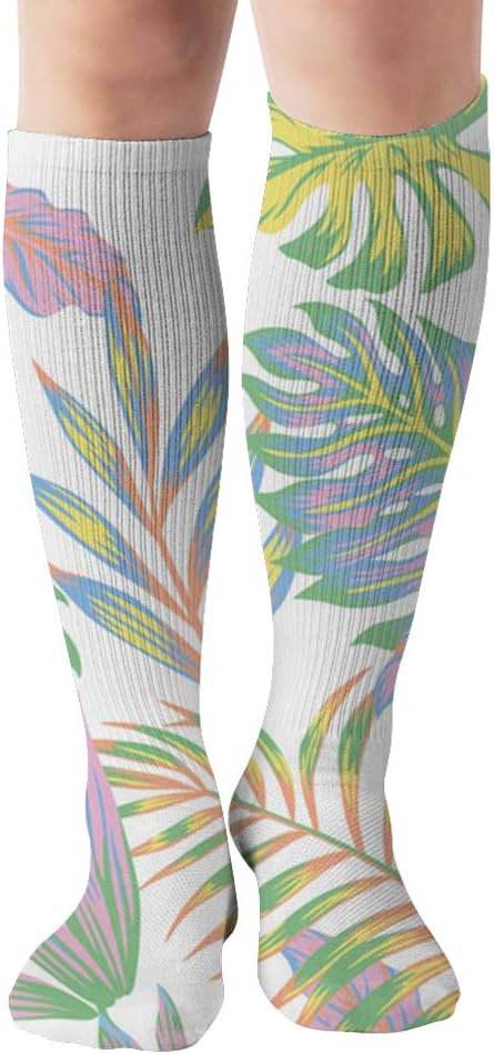 Pastel Color Jungle Tropical Exotic 19.7 Inch Compression Socks High Boots Stockings Long Hose for Yoga Walking for Women Man