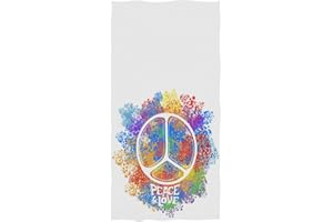 Naanle Colorful Hippie Symbol Print Idea Peace Freedom Love Antiwar Spirituality Soft Bath Towel Large Hand Towels for Bathroom, Hotel, Gym and Spa (16 x 30 Inches,White)