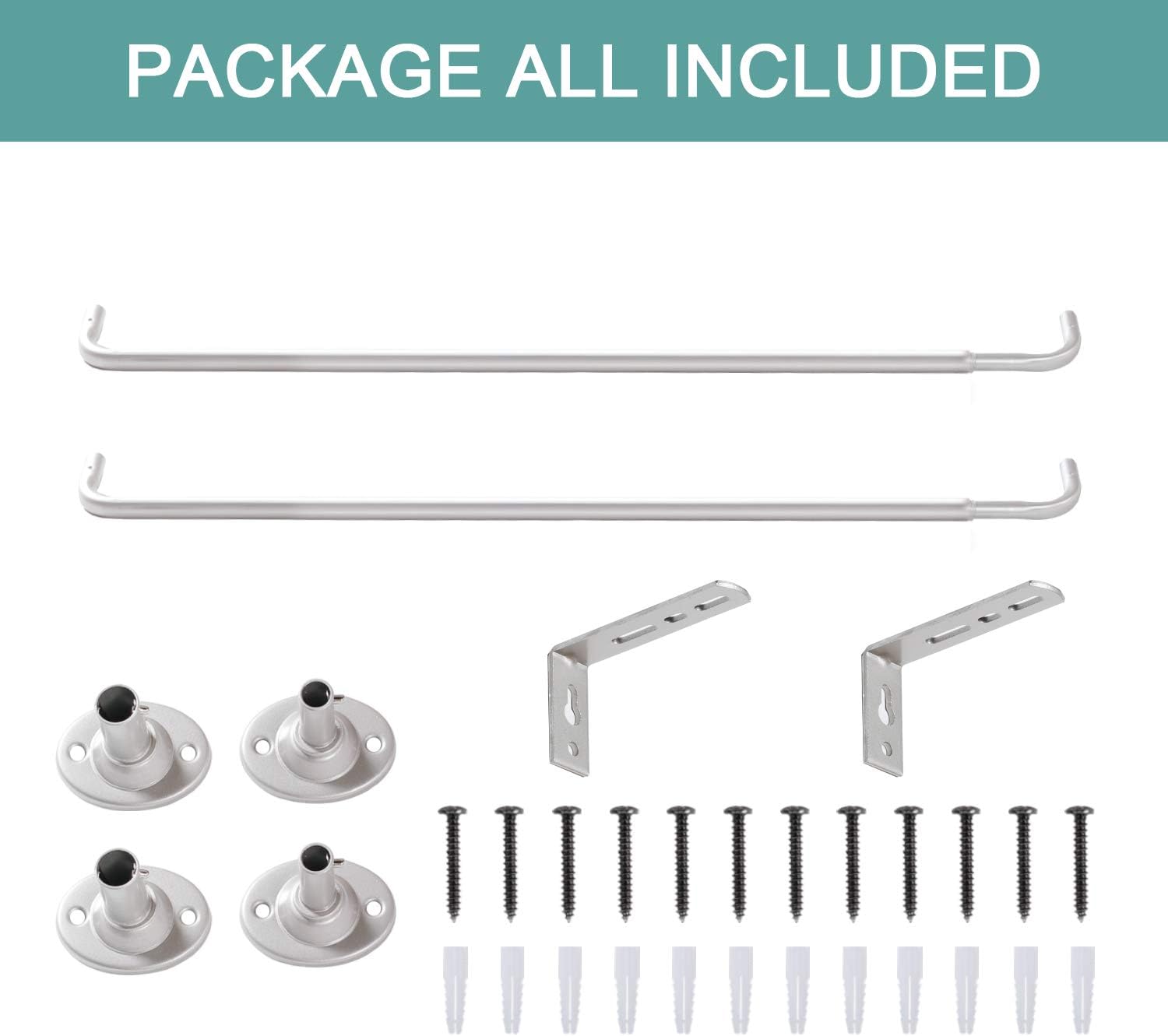 Turquoize Wrap Curtain Rod Easy Install Room Darkening Wrap Around Curtain Rod Set with Hardware Adjustable Design for Blackout Curtain 2 Pack, Nickel, 48 to 86 Inch: Home & Kitchen