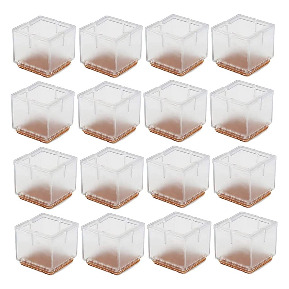 ANCLLO 12PCS Transparent Square Chair Leg Wood Floor Protectors Silicone Furniture Chair Legs Caps Covers with Felt Pads-Large
