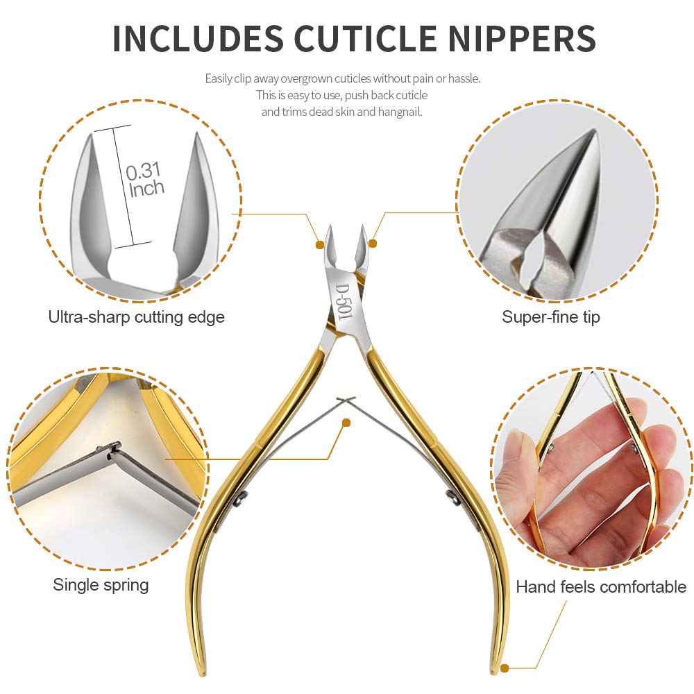 Cuticle Nippers, Cuticle Pusher & Cuticle Peeler, Teenitor Manicure and Pedicure Cuticle Tools with Cuticle Cutter Stainless Steel, Cuticle Pusher and Spoon Nail Cleaner Gel Nail Polish Nail Art Remov: Beauty