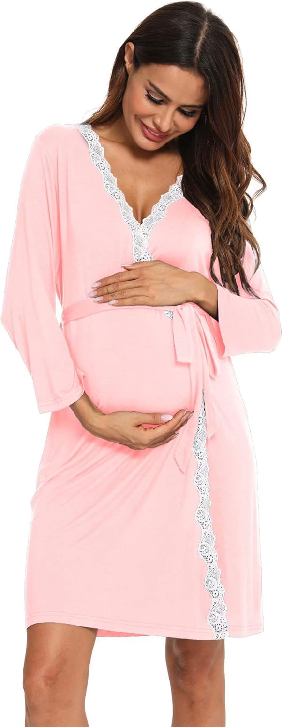 Sexqero Women's Robe Maternity Sleepwear Labor Delivery Nursing Nightgown Pregnancy Gown at  Women’s Clothing store