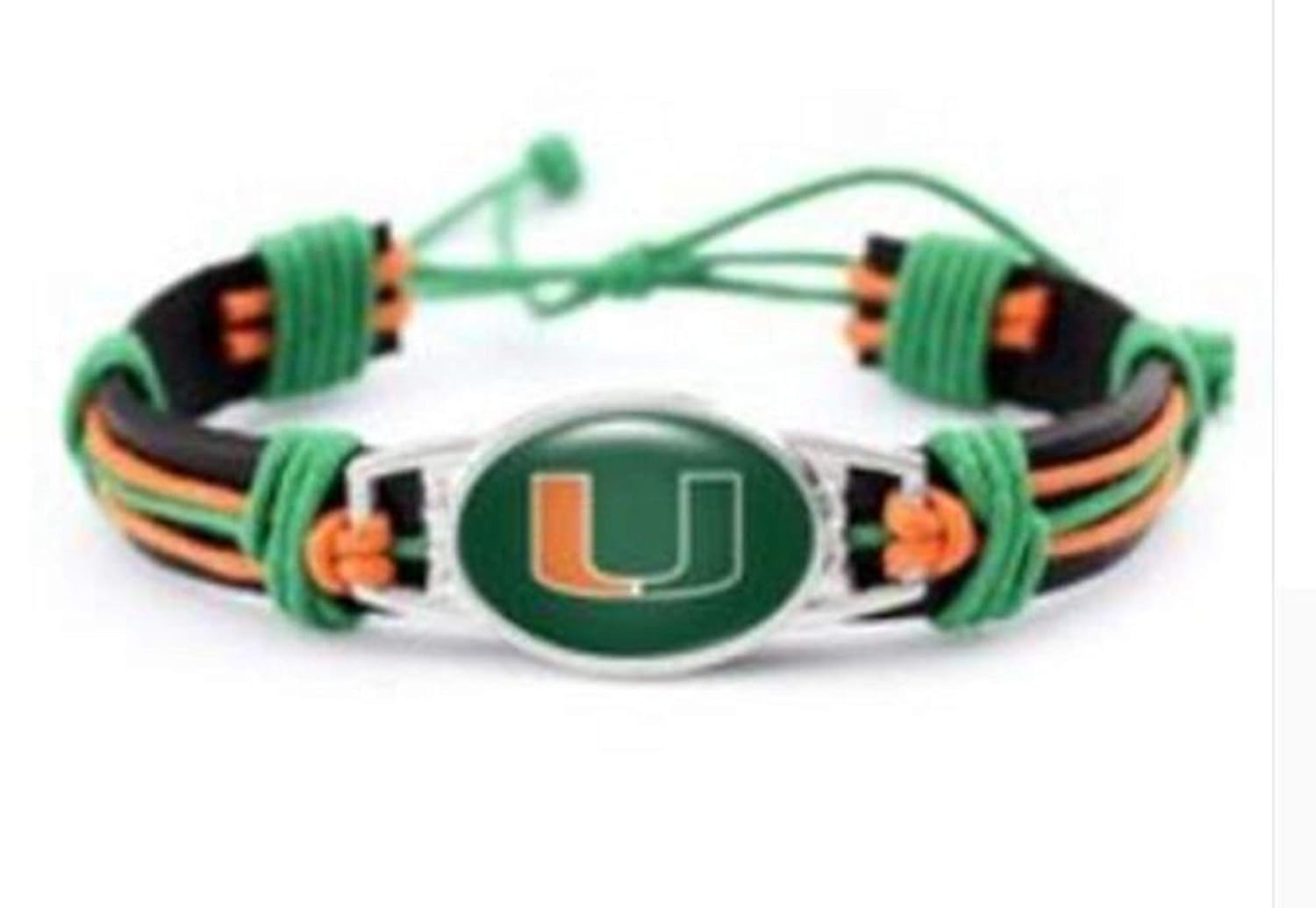 BAS Miami Hurricanes Real Leather Adjustable Cord Tie 7 to 10