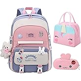 GDEMXOAN 3pcs Girls Backpack, Kawaii School Backpack For Kids Children With Lunch Bag and Pencil Case (rabbit-blue)