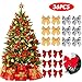 BigOtters 36 PCS Gold Silver Red Tree Bows Mini Christmas Ribbon Bows for Christmas Tree Presents Decorations Charms Ornaments