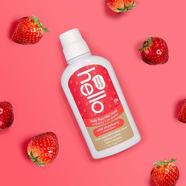 HELLO KIDS WILD STRAWBERRY NATURAL FLAVOR ANTICAVITY FLUORIDE RINSE – VEGAN, ALCOHOL FREE, AND SLS FREE MOUTHWASH FOR CHILDREN AGE 2 AND UP – 16 OUNCE (PACK OF 3)