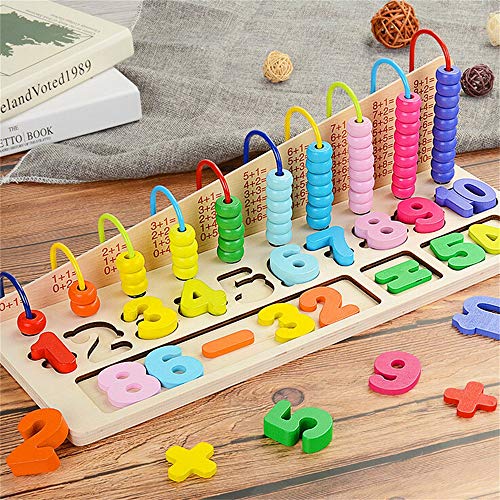 Livoty Building Blocks Construction Playboards Toy Set,Wooden Kid's Beads Number Graphical Puzzle Jigsaw Educational Toy (A)