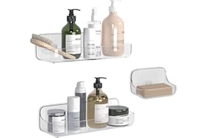 TZAMLI Shower Caddy with Soap Dish, Adhesive Shower Organizer Plastic Shower Shelf Wall Mounted Shower Rack for Bathroom Storage (Clear, 3 Pack)