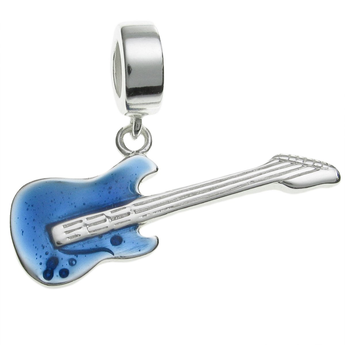 Queenberry Sterling Silver Blue Guitar European Style Dangle Bead Charm