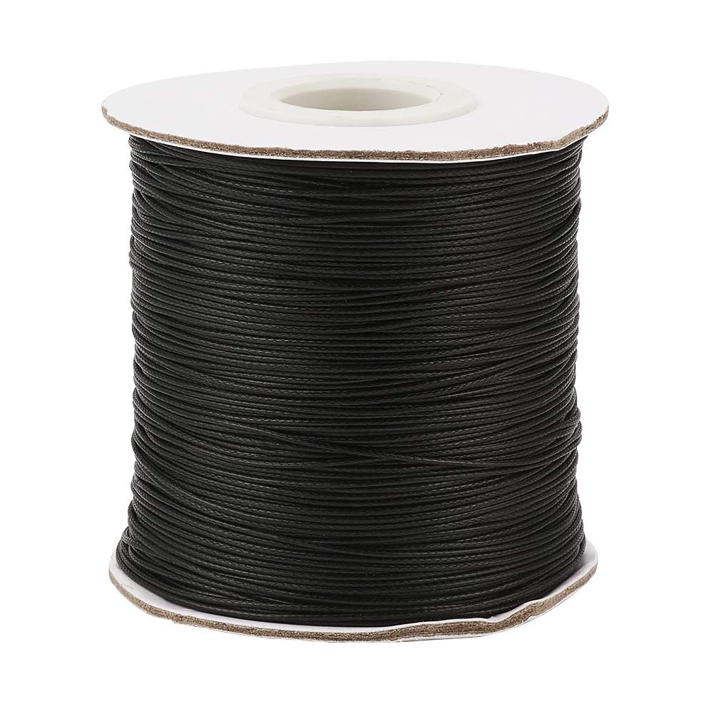 PandaHall 185 Yards/Roll 0.5mm Waxed Polyester Cord Waxed Thread Cord String for DIY Jewelry Necklace Bracelet Making (Black)