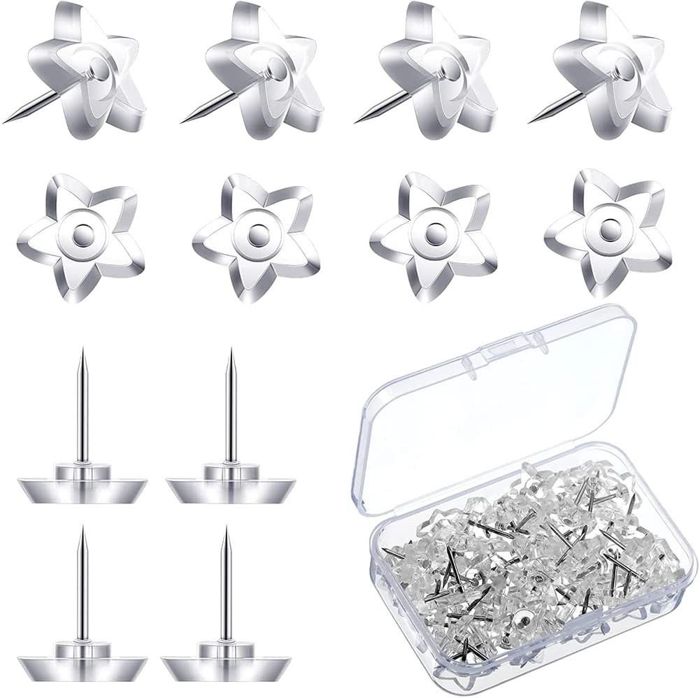 JIHUOO 100 Pcs Star Shaped Push Pins Clear Plastic Thumb Tacks Transparent Pushpins Drawing Pins Thumbtacks for Cork Board Clear