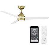 WAC F-001L-SB/MW Mocha 54" Outdoor Ceiling Fan with LED Lights and Remote, Soft Brass Matte White