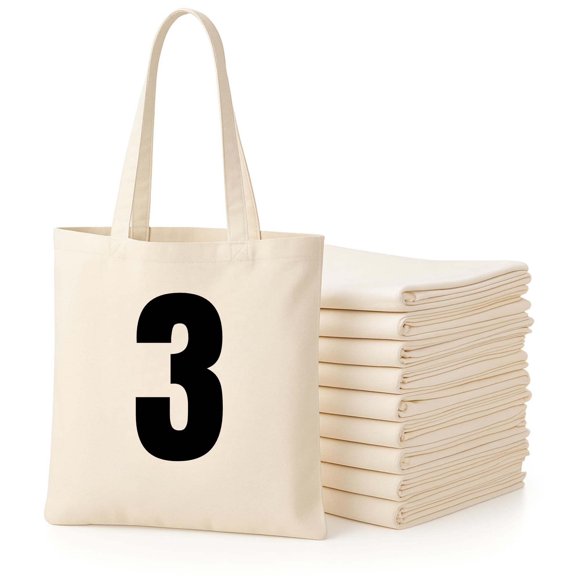 Cotton Tote Bags, Bulk Shopping Bag Cotton Bags, Multipack, 100% Cotton Canvas, Reusable Grocery Cloth Bag, Extra Strong Long Handle Double Stitched Ideal for Printing 5 10 20 pack (3, Natural)