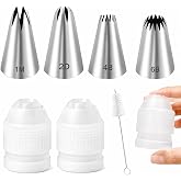 LLMSIX 1M 2D 4B 6B Large Piping Tip and Piping Couplers Set, Stainless Steel Icing Tips, Cake Decorating Tips for Cake Cupcake Cookie DIY Shell Edge Spiral Flower Petal Decorating Tool