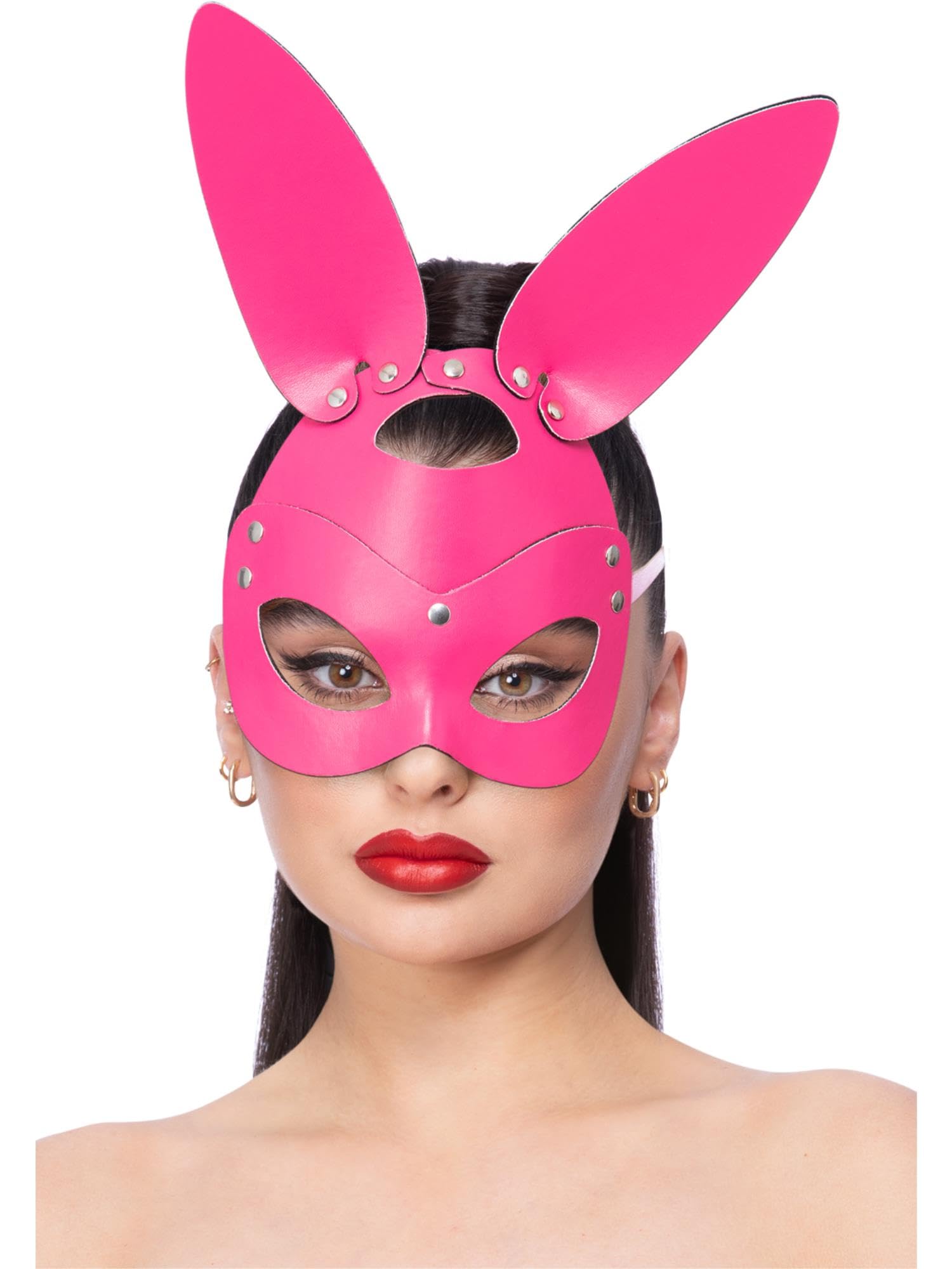 Smiffys Fever Pink Mock Leather Rabbit Mask, Fever Accessories Fancy Dress, Rabbit/Bunny Dress Up Masks