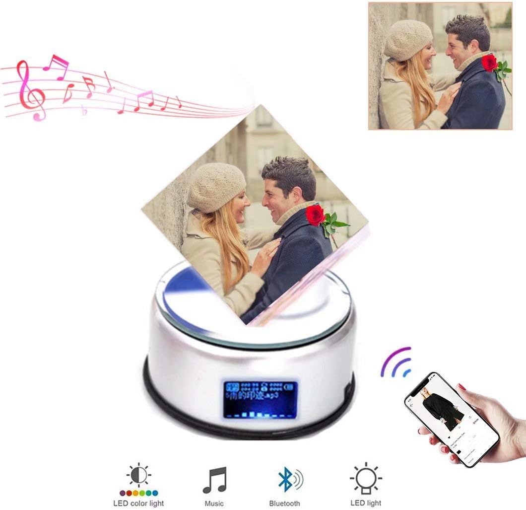 Top WH Personalized Custom 3D Holographic Photo Frame Music Box Custom Photo Crystal Glass Rubik's Cube 360° Rotation Luminous Discoloration Music Player