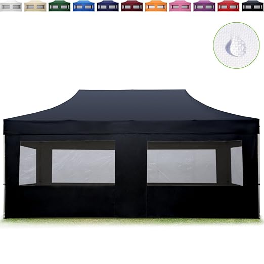 TOOLPORT Faltpavillon Faltzelt 3x6m - 4 Seitenteile ALU Pavillon (TÜV Rheinland geprüft) Partyzelt schwarz Dach 100% WASSERDI