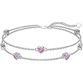 Dorunmo Heart Birthstone Anklet Bracelets for Women 925 Sterling Silver Birthday Jewelry Best Mother's Day for Women Wife