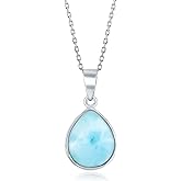 Beaux Bijoux Larimar Necklace for Women – Natural Larimar Pendant Necklace in 925 Sterling Silver – Caribbean Blue Gemstone - Unique Jewelry Gift
