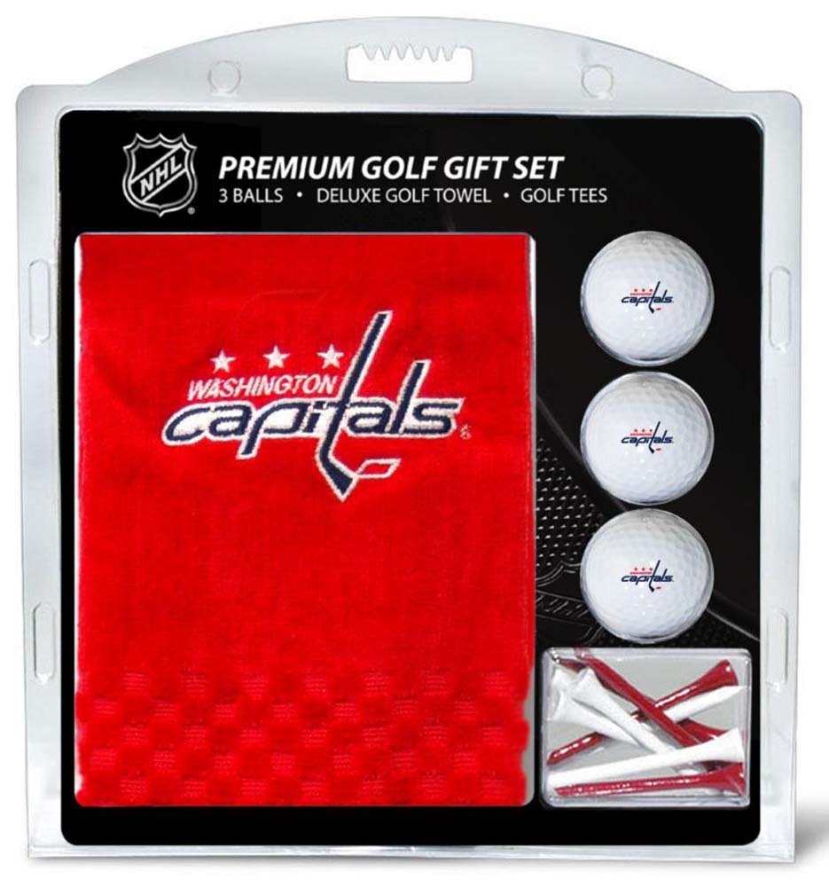 Team Golf NHL Washington Capitals Gift Set: Embroidered Golf Towel, 3 Golf Balls, and 14 Golf Tees 2-3/4" Regulation, Tri-Fold Towel 16" x 22" & 100% Cotton