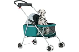 DOPINMIN Pet Products Stroller, Pet Stroller for Small to Medium, Folding Lightweight Cat Stroller-Teal