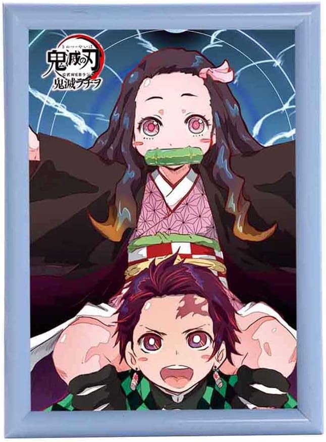 Salemor Demon Slayer Anime DIY Photo Frame Jigsaw Puzzles Mosaic Art Children Parent-Child Puzzle Small Particles Assembled Toys(Photo Frame Color Random)(Style3)