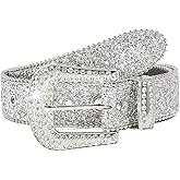 Abien Rhinestone Belt Cowgirl Belts for Women Bling Belt Silver Rhinestone Belts for Jeans Dresses