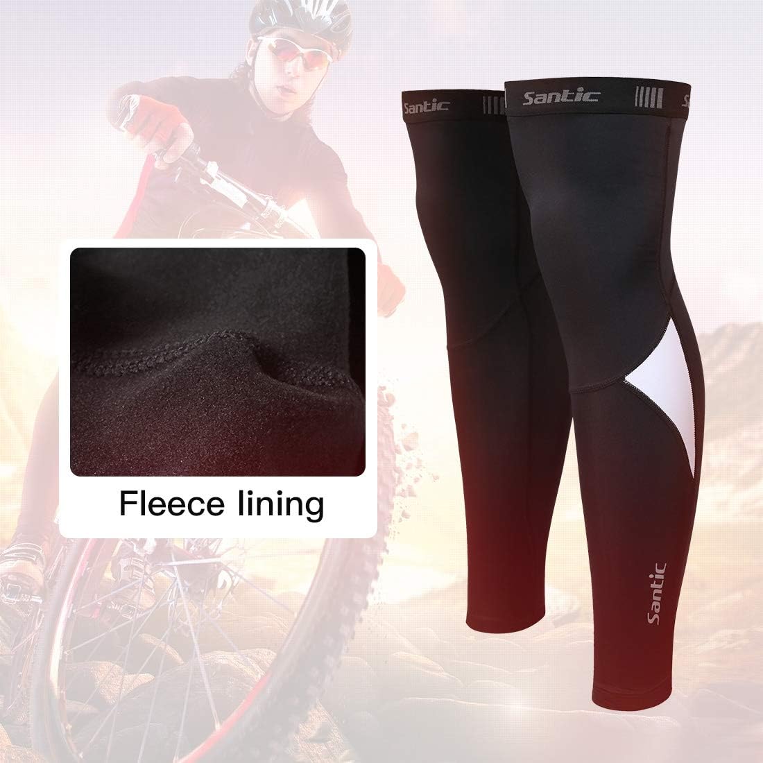 Santic Cycling Leg Warmers Thermal Fleeced Wind Proof Soft Shell Knee Warmer Black : Clothing