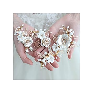 Amazon Com Flower Bridal Hair Combs Pins Set Wedding Headpiece