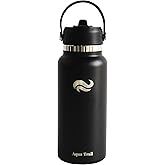 Water Bottle – Double-Wall Insulated Stainless Steel with Straw & Spout Lids – BPA-Free Flask for Hot & Cold Drinks – 20oz & 32oz Sports Bottle for Travel, Gym, Car & School (Black, 32 Oz)