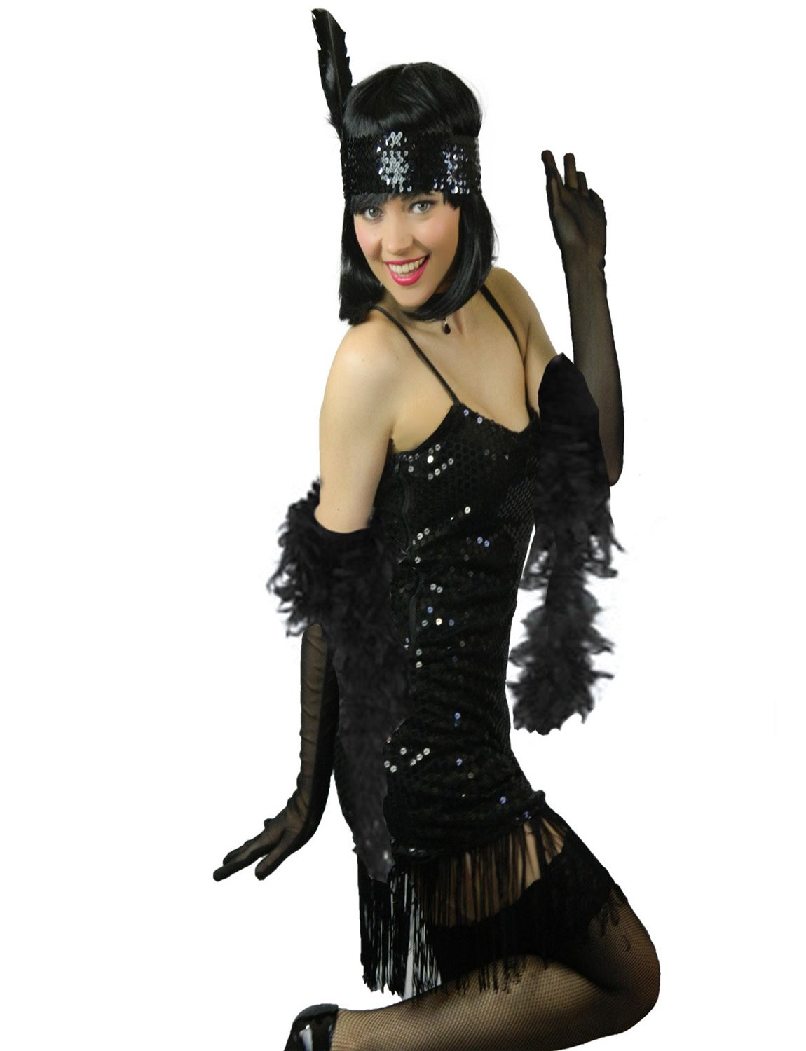 Yummy Bee - 1920s Flapper Gatsby Dress for Women - Evening Wear - Plus Size Tassel 6-18 + Feather Boa + Headdress (12) โ image 1