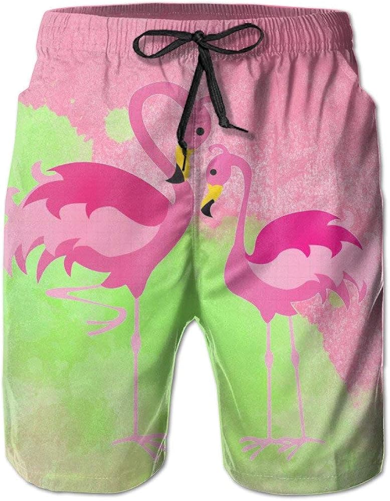 Men's Swim Trunks,Pink Flamingos Big Boys' Water Sports Quick Dry Beach
