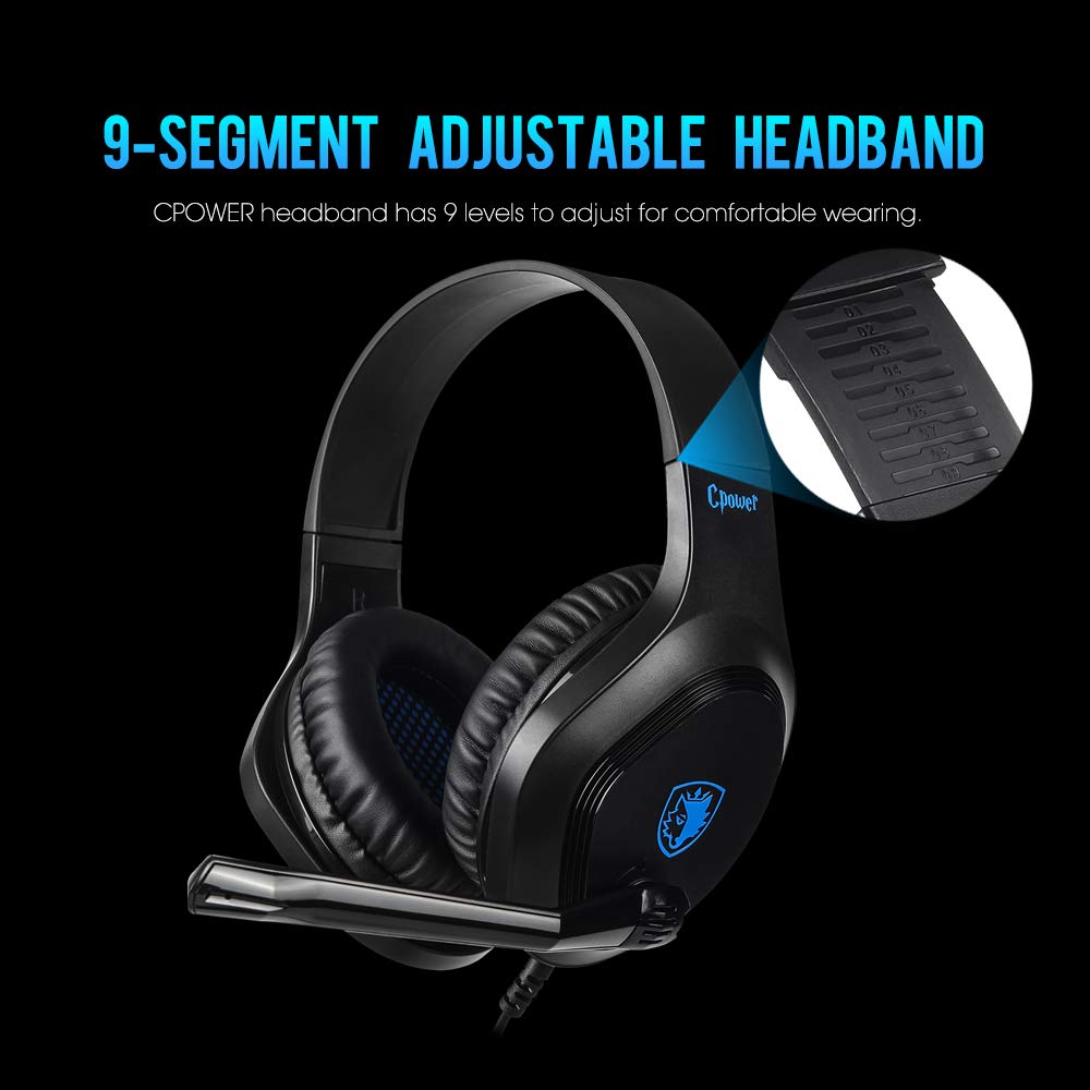 Gaming Headset for PS4 Xbox One, SADES CPOWER 3.5mm Stereo Sound, Swivel to Mute Noise-Cancellation Microphone, Soft Memory Earmuffs, Over Ear Gaming Headphones for PC/Laptop/Mac/Smart Phone/Windows