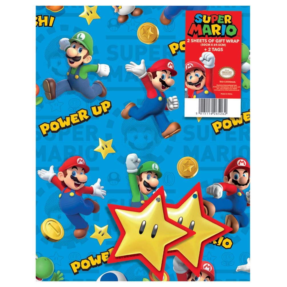 Super Mario Geschenkpapier, 2 Bögen und 2 Geschenkanhänger Amazon.de