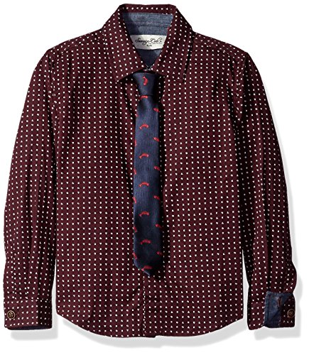 Sovereign Code Little Boys' Polka Dot Long Sleeve Button up with Printed Tie Set, Burgundy/Navy, 6