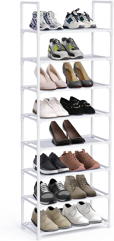esonstyle 8 Tier Shoe Rack Tall Narrow 16-20 Pairs Space Saver Organiser