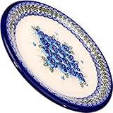 Polish Pottery Ceramika Boleslawiec,  1103/162, Dinner Plate 26, 10 1/4 Inches, Royal Blue Patterns with Blue Pansy Flower Motif