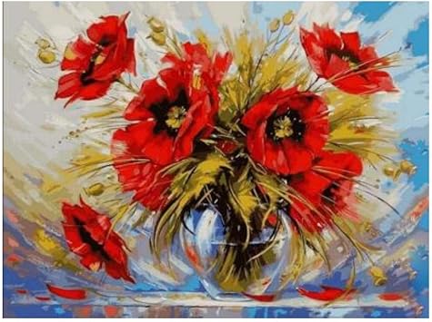 Hyllbb Diy Oil Painting Unrestrained Poppies Pictures Painting By Numbers Painting And Calligraphy Diy Coloring By Numbers On Canvas 40 50cm With Frame Amazon Co Uk Diy Tools
