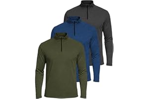 Real Essentials 3 Pack: Men's Dry-Fit Active Quarter Zip Long Sleeve Athletic Performance Pullover (Available in Big & Tall)