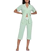 EA'S SECRET Cotton Pajamas for Women Pjs Capri Pajama Sleepwear Button Down Short Sleeve Loungewear Set Sleepwear For Women