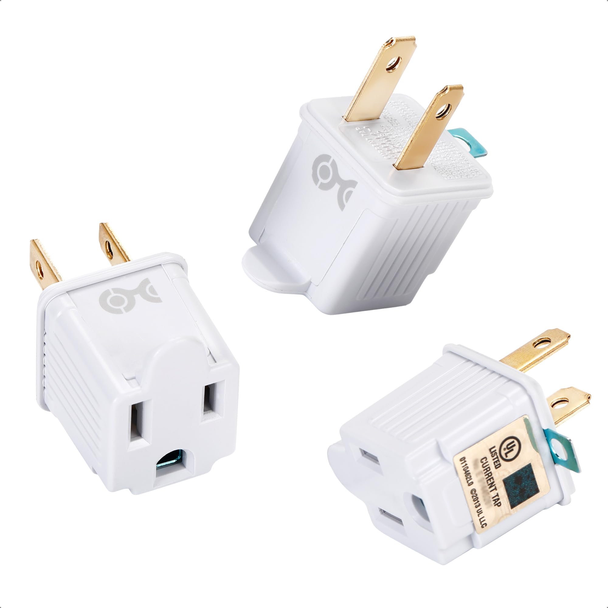 Photo 1 of [UL Listed] Cable Matters 3-Pack 2 Prong to 3 Prong Outlet Adapter, 3P to 2P Plug Adapter - Converts a 2-Prong Outlet to Support 3-Prong Plugs, White